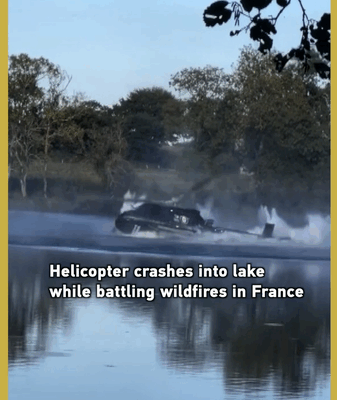 Firefighting Helicopter Crashes into Lake in France but Crew Safe 🚁