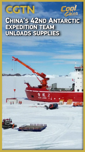 5D1W2D2MAGSN3PC569ZL - News for amigos, by amigos China’s 42nd Antarctic Expedition Unloads 2,000 Tonnes at Zhongshan Station video poster